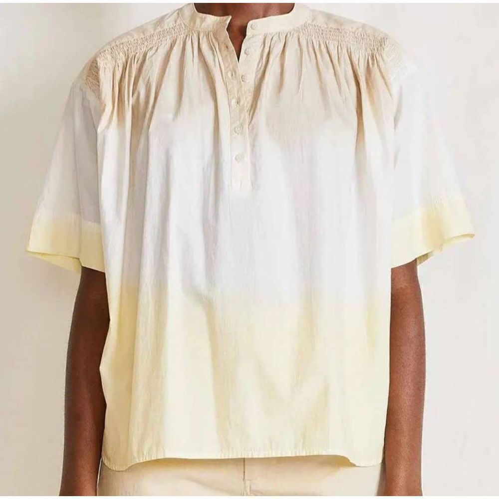 Apiece Apart Brown White Yellow Dip Dye Organic Cotton Shirred Mission Top Tunic